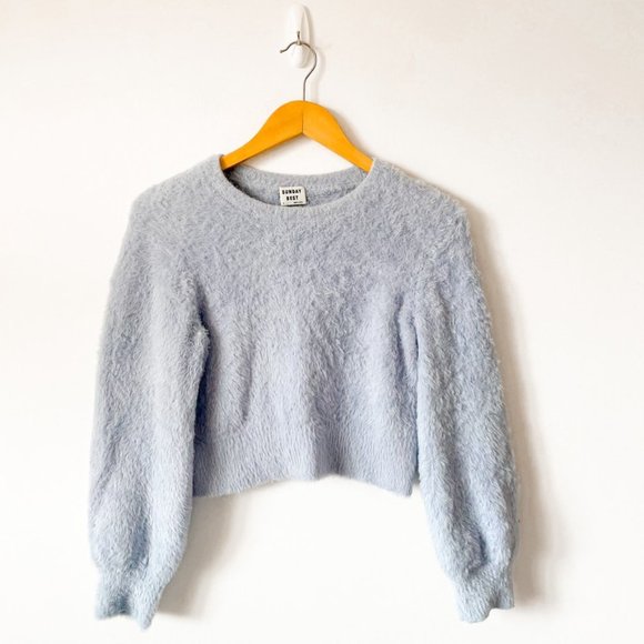 Aritzia Sunday Best Kitten Soft  Fuzzy Sweater Blue Sz M - Picture 2 of 6